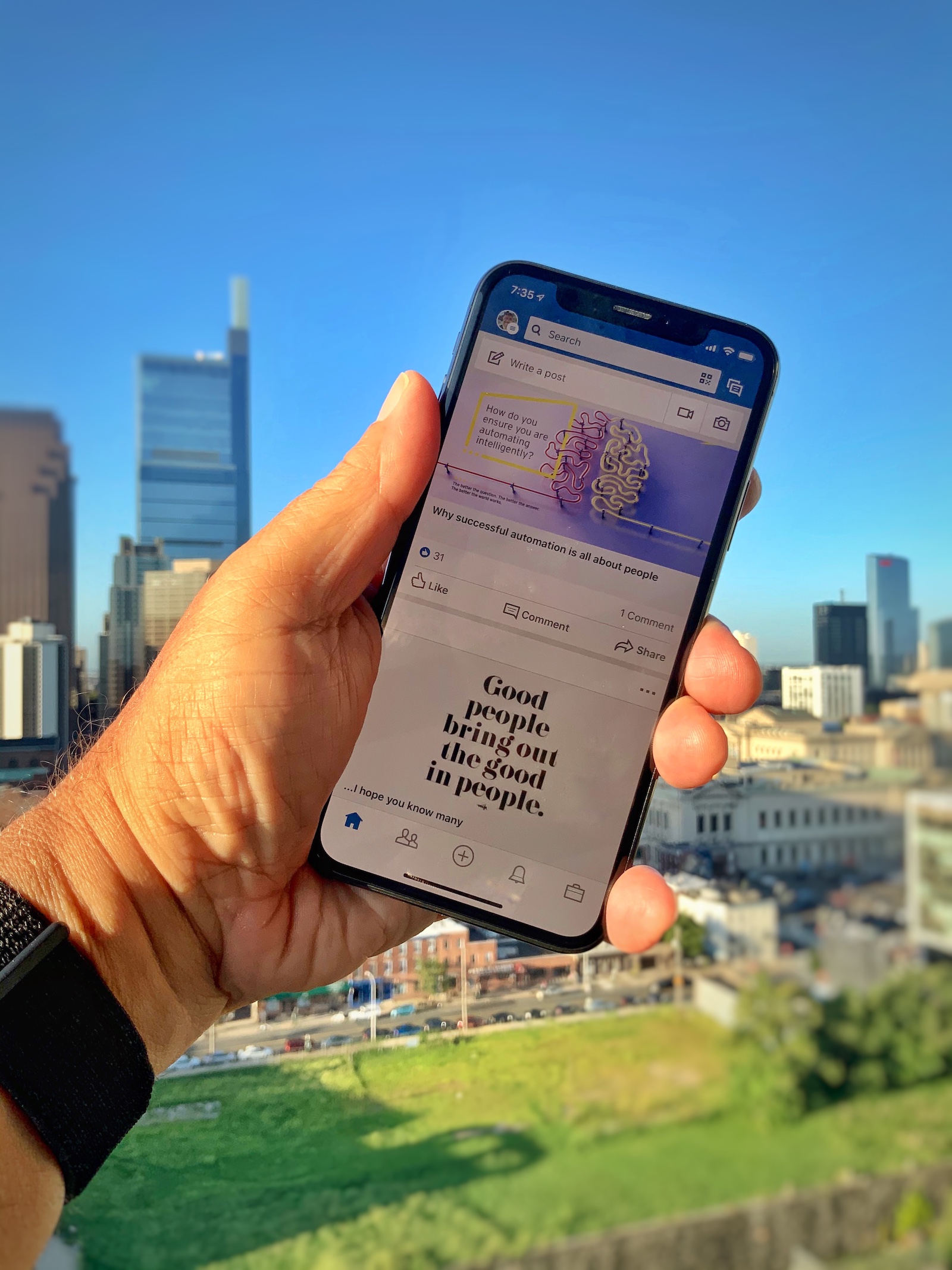 iPhone with LinkedIn quote