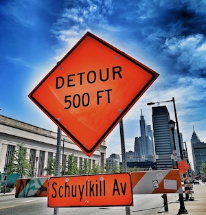 detour sign in Philadelphia
