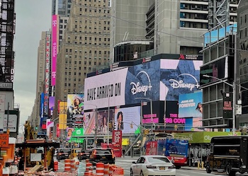 bright lights in Times Square NYC