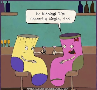 cartoon of single socks at a bar