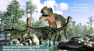 dinosaur images in water promoting podcast about drinking water
