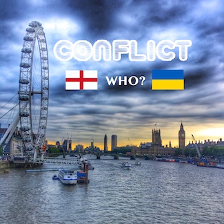 London with flags of England and Ukraine for soccer