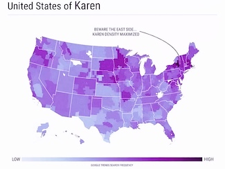 Density map of people named Karen across the USA