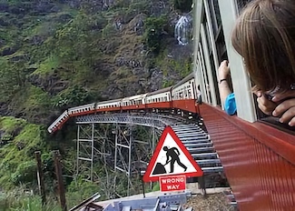 train falling off railroad bridge (comedy)