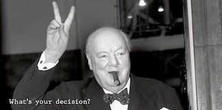 Winston Churchill photo showing the victory hand sign