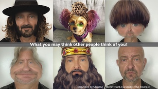 multiple images of the same person, promoting podcast about imposter syndrome