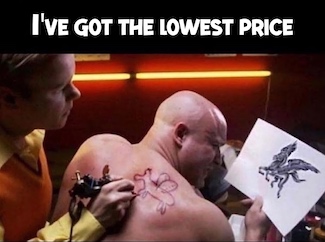 person getting a poor quality tattoo of a unicorn