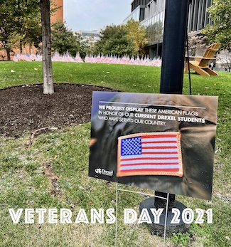 US Flags on Drexel University campus in Philly for Veterans Day