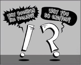 question mark and exclamation point about attitude