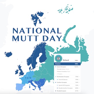 a map snapshot of my ancestors from 23 & Me for national Mutt Day in December
