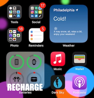 iPhone screen shot showing low battery; time to recharge