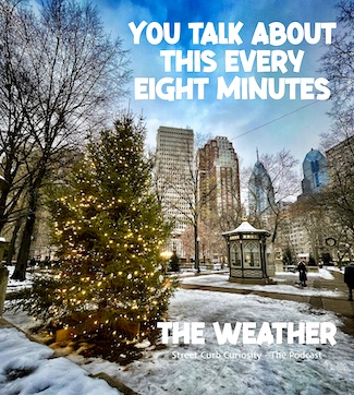 snow in Rittenhouse square Philadelphia to promote podcast street curb curiosity. topic: the weather