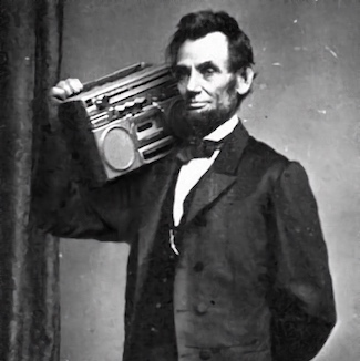 world radio day with Abraham Lincoln listening to a radio