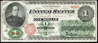 one of the first dollar bills printed for national dollar day in 1862