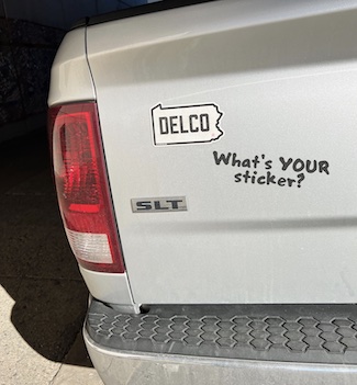 Delco sticker on a pick up truck to display customer loyalty