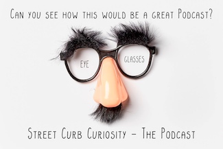 funny glasses for a podcast about eyeglasses from Street Curb Curiosity