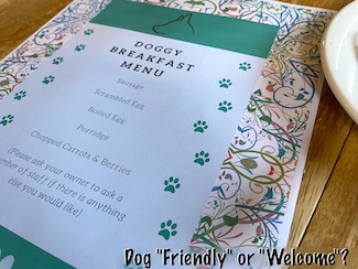 a restaurant menu specifically for your dog; dogs welcome