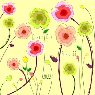 colorful drawn flowers for earth day 2022, and a joke about social media for the blog www.caremoretoday.com 