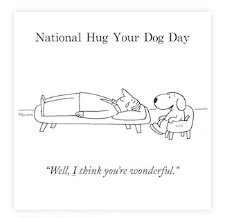 cartoon of a dog as a therapist for national hug your dog day for blog from www.caremoretoday.com 