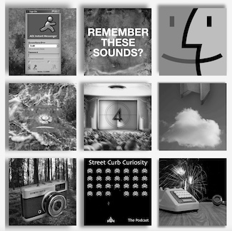 black and white images of sounds from old tech from the museum of endanger sound and the podcast street curb curiosity
