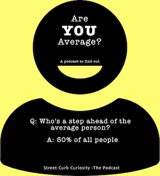silhouette of a person asking the question: Are YOU average?  for a podcast episode about a day in the life of the average American for Street Curb Curiosity.