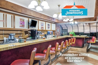 The counter seats of a Howard Johnson Restaurant to remember the restaurant chain for the daily blog from www.caremoretoday.com