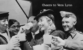 Vera Lynn taking tea with some troops during WW2 to highlight hope from the daily blog from www.caremoretoday.com