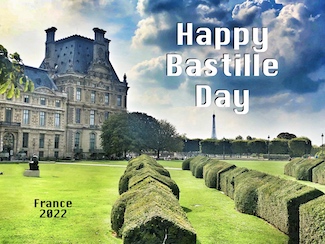 A photo of the Eiffel Tower in the distance from the Tuileries Gardens in Paris for Bastille Day in July for the daily motivational blog from www.caermoretoday.com