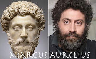 a statue bust and scientific image of Marcus Aurelius, Roman Emperor, on leadership and life ideas for the daily blog from www.caremoretoday.com