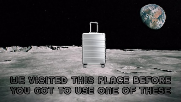 a photo of a suitcase with wheels on the moon to highlight the achievement of our first man on the moon for the motivational blog from www.caremoretoday.com