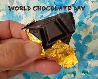 A piece of dark chocolate for world chocolate day on July 7, from the motivational daily blog www.caremoretoday.com