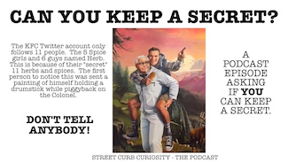 KFC follows only 11 people on Twitter...it's about the secret of those herbs and spices.  Like this podcast:  About keeping secrets, from Street curb Curiosity