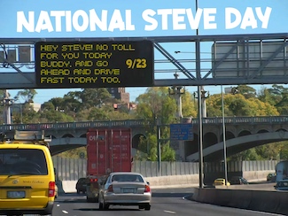 National Steve day on September 24 on a highway sign giving any Steve a pass on tolls, from the daily thought blog www.caremoretoday.com