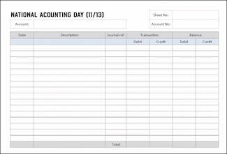 A ledger sheet to celebrate national accounting day on November 10 with some wisdom on taxes and fines from the daily thought blog www.caremoretoday.com