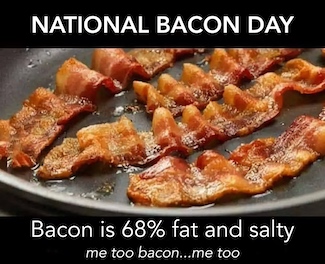 frying bacon for national bacon day in December, from the daily thought blog www.caremoretoday.com