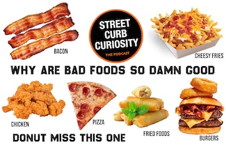 why are bad foods so good; such as pizza, burgers, fries, fried chicken nd more...all in one tasty podcast episode from street curb curiosity.