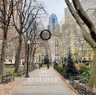 a view down a path in Rittenhouse square in downtown Philadelphia for a thought about what we remember thru the decades (as a boomer), from the daily thought blog www.caremoretoday.com