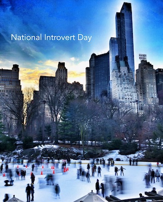 ice skating on a cold winter day in Central Park in New York City for National Introvert Day in January, and the daily thought blog www.caremoretoday.com