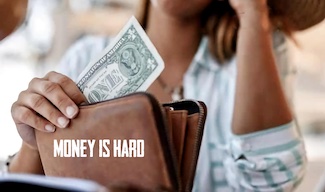 a one dollar bill in a woman's wallet