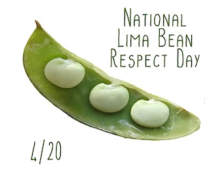 three green lima beans on a pod for national lima bean respect day