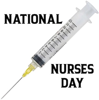 a large hypodermic needle to highlight national nurses day in the USA on May 6