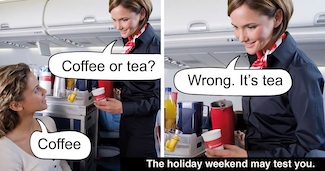 asking coffee or tea on an airplane...and getting the answer wrong