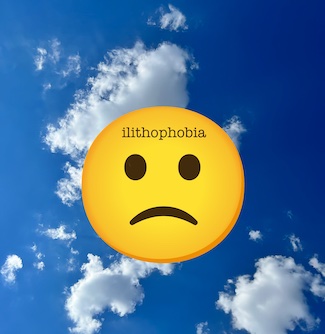 a frown face emoji with a sky blue background for a thought about how you feel today