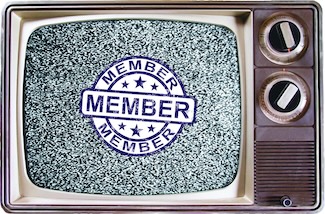 an old style TV showing a membership logo