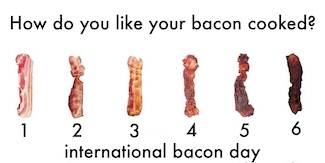 Six levels of cooked bacon for you to choose for international bacon day