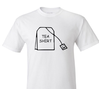 a plain white tea shirt for a trivia blog about tea tags!