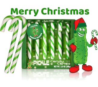 Pickle flavored candy canes as a christmas gift idea