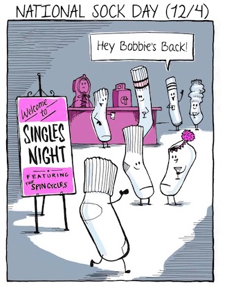 a fun cartoon meme about national sock day in December 