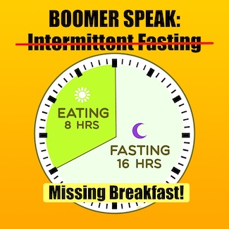 a clock diagram to show a fun boomer take on a new diet craze for 2024
