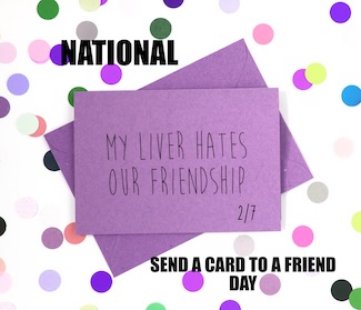 a fun purple greeting card to send to a friend for national send a card to a friend day in February